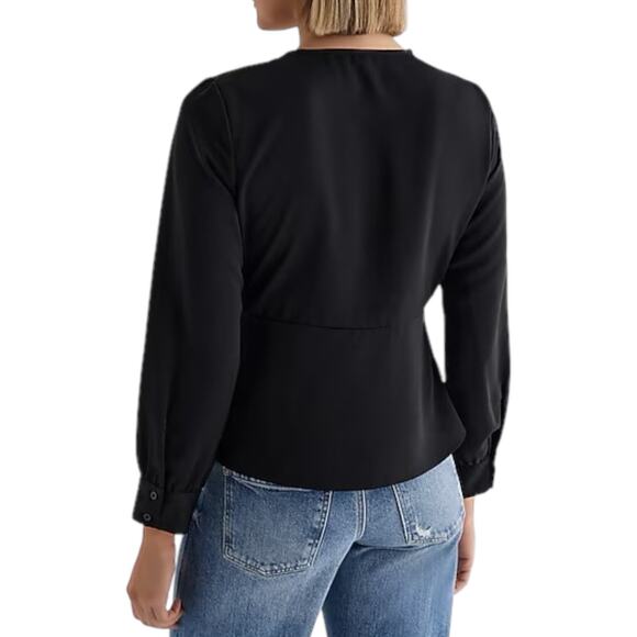 Express V Neck Long Sleeve Twist Front Top Black Size XS - Picture 2 of 9